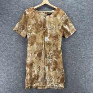 New York Extremes Dress Women 16 Brown Floral Shift Short Zipper Short Sleeve